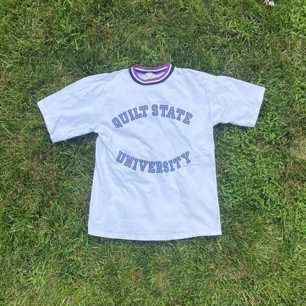 90s Vtg Quilt State University Cotton Striped Ringer Shirt XL Large Men Women